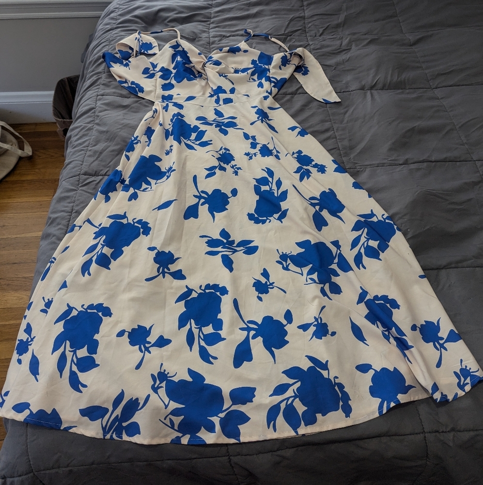 SheIn cream and blue midi dress.